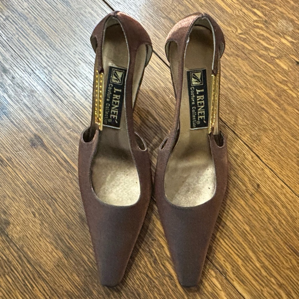 VTG J. Renee' Couture Iredescent Bronze D'orsay Rhinestone Leather Heels✨️7.5N - Picture 4 of 9